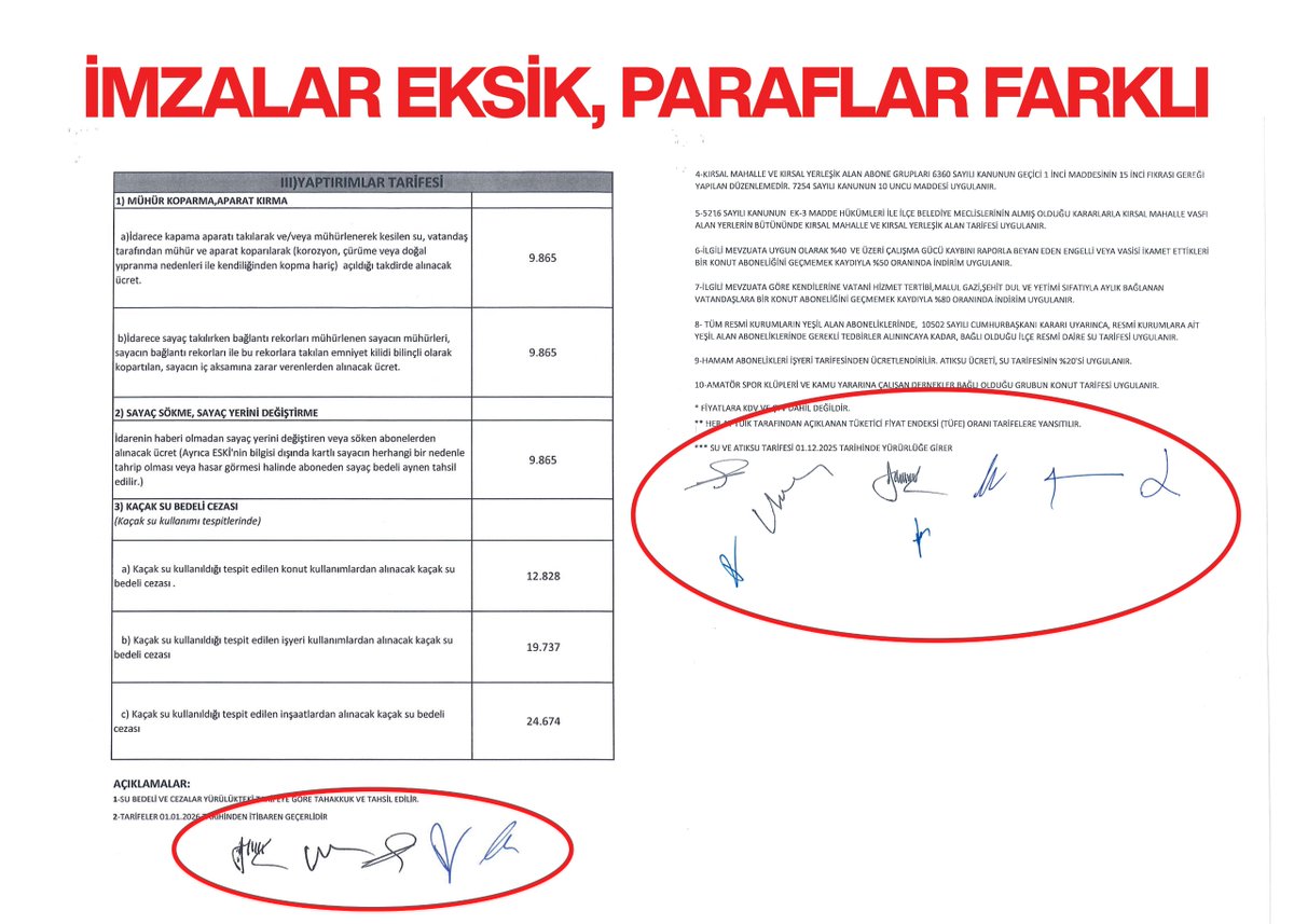 GurhanAlbayrak's tweet photo. Belediye Meclis kararı ❝sehven❞ değiştirilemez. Vatandaşa keyfi zam uygulanamaz. 

AK Parti Grubu olarak yaptığımız teknik incelemeler sonucunda; ESKİ Genel Kurulu’nda onaylanan tarifeler ile vatandaşa uygulanan rakamlar arasında ortalama %48,5 oranında fahiş fark olduğunu ortaya koymuştuk.  
 
Sayın Ayşe Ünlüce’nin “sehven hata olmuş, iade ederiz” açıklaması, iddialarımızı doğrulamaktadır.

Konu, ❞sehven❞ denilerek geçiştirilemeyecek kadar vahimdir. Meclis iradesi baypas edilmiştir. Komisyon raporlarında fiyatların değiştirildiği sayfalarda paraf sayılarının azalması ve imza düzeninin bozulması, sürecin vehametini açıkça göstermektedir. Evrak üzerindeki bu müdahalelerin açıklığa kavuşturulması ve sorumluların hesap vermesi için gerekli tüm adımlar atılacaktır.

AK Parti Grubu olarak, Eskişehirli hemşehrilerimiz adına haksız yere alınan bedellerin son kuruşuna kadar iade edilmesi ve sorumluların tespit edilmesi sürecin sonuna kadar takipçisi olacağız.