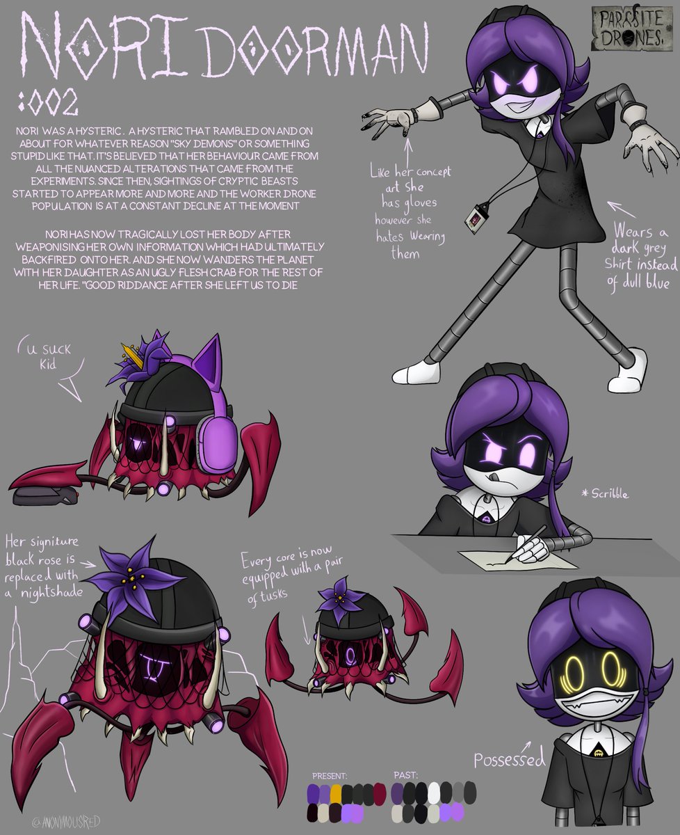 AnonymousTheRed's tweet photo. I would like to thank everyone for reading  the first chapter of Parasite Drones as it is a fantastic to see people enjoy it

So here is Nori’s concept art and design for the AU
#murderdrones #Nori #fanart #ParasiteDrones https://t.co/ZDdcrdxOae