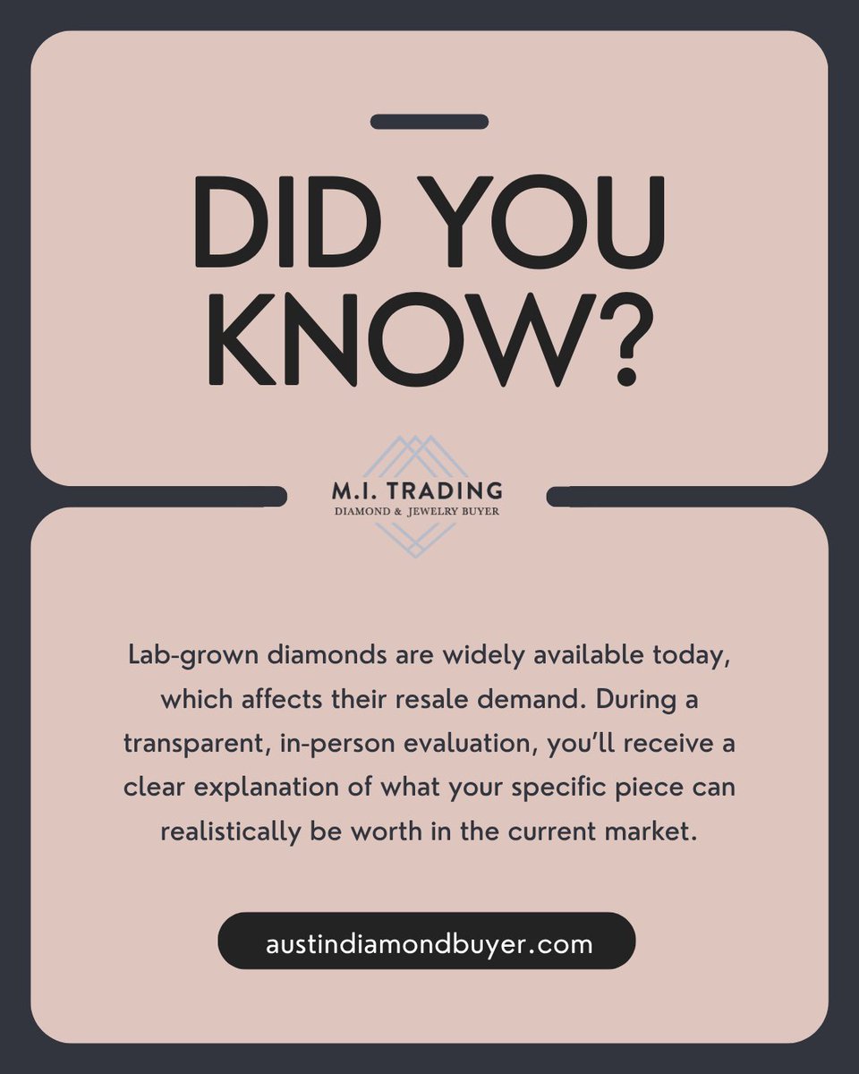 m_itrading's tweet image. Lab-grown diamonds are widely available, so resale demand is often lower than natural diamonds. With a clear, one-on-one evaluation, you’ll understand their true market value. 📞 512-905-7200 #mitrading #jewelry #4cs #diamonds #diamondsforcash #diamondbuyer #preciousdiamonds