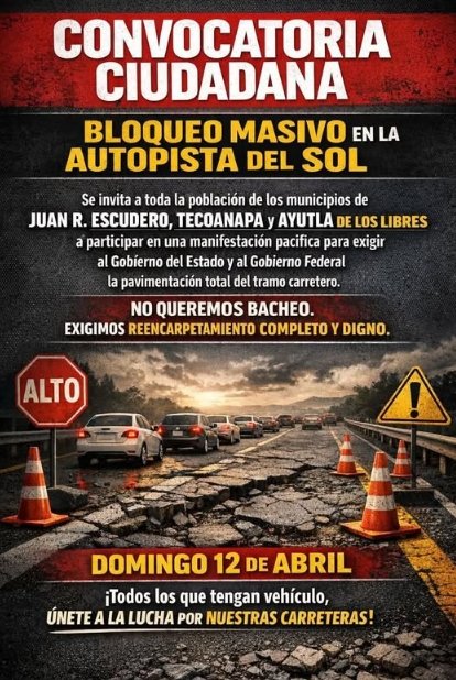 Anuncian bloqueo de la Autopista del Sol el domingo 12 de abril
sintesisdeguerrero.com.mx/?_gl=1%2Ap7dug…..