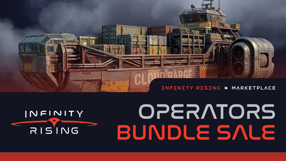 InfinityRisingX's tweet photo. Operators Bundle Sale begins tomorrow after our Cafe Rise Watch Party. 

The Operators Bundle is built for players who want a harder edge across transport, support, cargo, combat style, and property ownership. This pack brings together rugged utility gear from Rando’s Metalworks, tactical firepower from Borne + Lee, military heritage from Core Dynamics, premium property access, and the MOPP-01 Elite Legendary sets for both male and female avatars. This bundle has a quantity of 1,600.