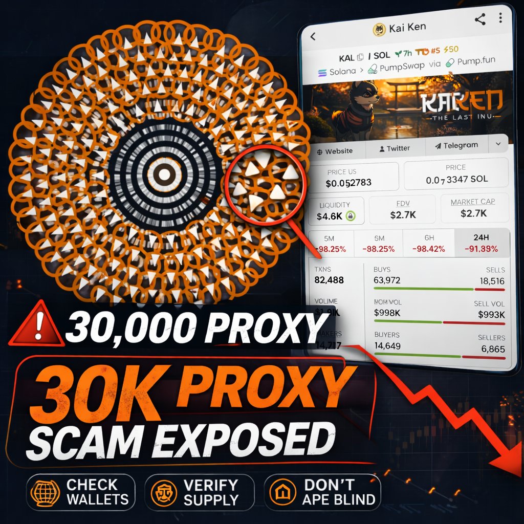 BitMusk_'s tweet photo. $KAI lesson: locked liquidity means nothing when 30K proxy wallets control supply. KAI KEN wasn't the last Inu. It was just another wolf 🐺

Always verify first, never follow blind hype.

 #CryptoScam #Solana https://t.co/PKCBKVrtOH