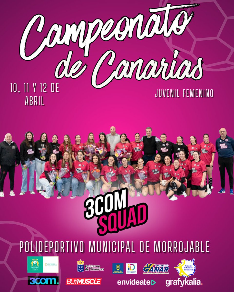 🔥 3COM Squad Valsequillo, rumbo al Campeonato de Canarias Juvenil Femenino. Partido a partido.
📅 Vie 10 (19:30) vs Puerto del Carmen
📅 Sáb 11 (10:00) vs Morro Jabl
📅 Dom 12 (09:30) vs Tacoronte
🌊 Marea Rosa, les necesitamos.
#3COMSquad #MareaRosa