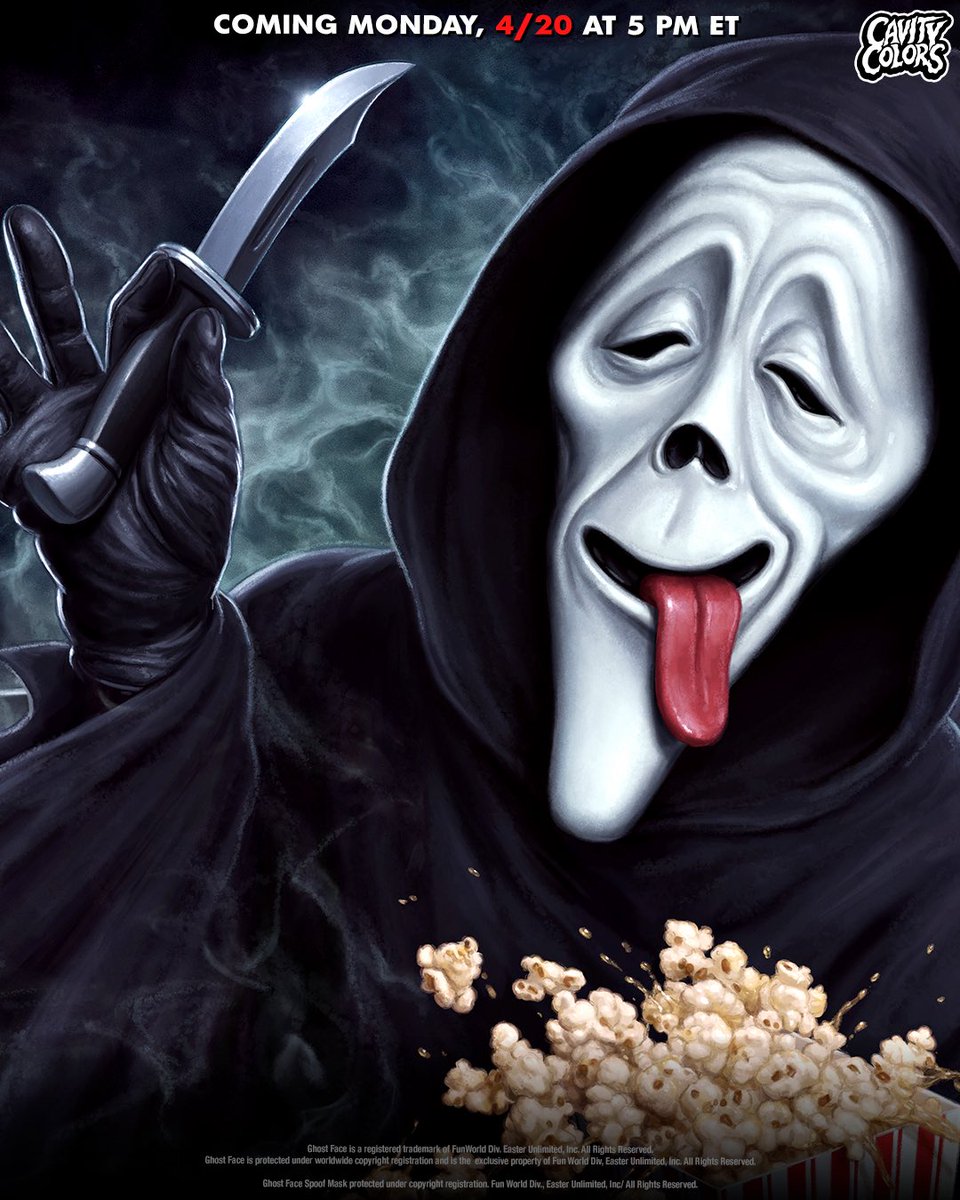 CAVITYCOLORS's tweet photo. Let’s get silly… New officially licensed GHOST FACE SPOOF collection arrives 4/20… 😮‍💨 https://t.co/CRof9WuSXn