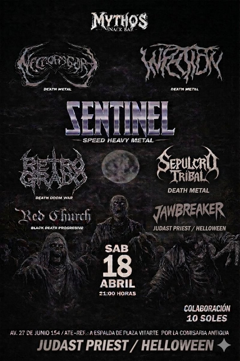 RedChurchBand's tweet photo. RED CHURCH | ASALTO EN ATE 🩸

💥 Fecha: Sábado 18 de abril.
💥 Lugar: Mythos Snack Bar.
💥 Dirección: Av. 27 de Junio 154 – Ate (Espalda de la antigua Comisaría de Vitarte).
💥Hora: 21:00 Horas.

Prepárate para una noche de headbanging sin control y baterías demoledoras. https://t.co/NLTSohMw5f