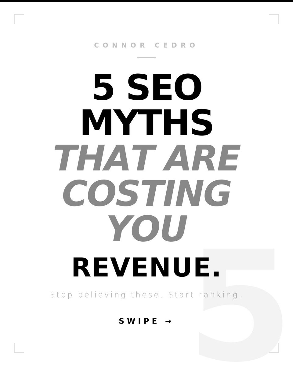 connorcedro's tweet image. 🧐 Not sure what’s actually true about SEO?

I busted the 5 biggest myths I see costing business owners real revenue every day.

#SEOMyths #SEOTips #DigitalMarketing #SmallBusinessSEO #GoogleRankings