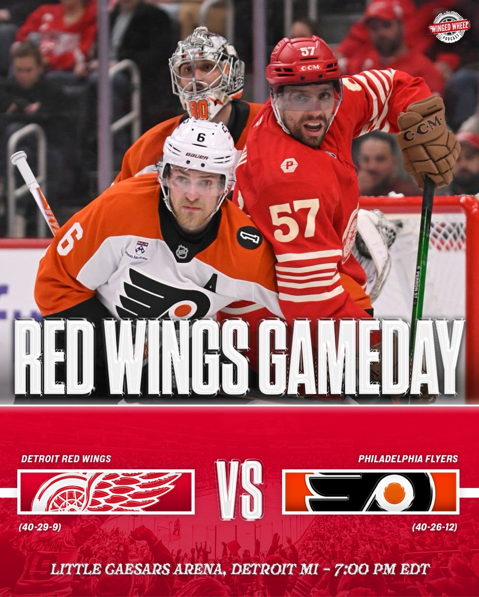WingedWheelPod's tweet image. Flyers in town tonight as the final stretch of 4 games begin.

Does Detroit have any hope of a miracle run? ⤵️ #LGRW
