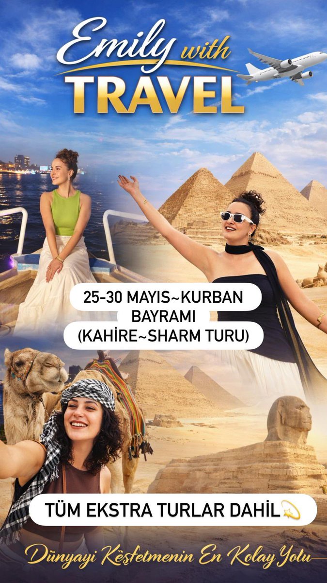 🇪🇬 25–30 MAYIS BAYRAM | SHARM &amp; KAHİRE TURU

✨ TÜM TURLAR DAHİL!

✈️ Uçuş + 5⭐ otel + tüm aktiviteler dahil
🏜️ Piramitler &amp; Sfenks
🛥️ Nil turu
🤿 Tüplü dalış
🏍️ ATV Safari &amp; Bedevi gecesi

👉 Yani ekstra hiçbir şeyle uğraşmıyorsunuz 😊

instagram.com/emineeekoroglu