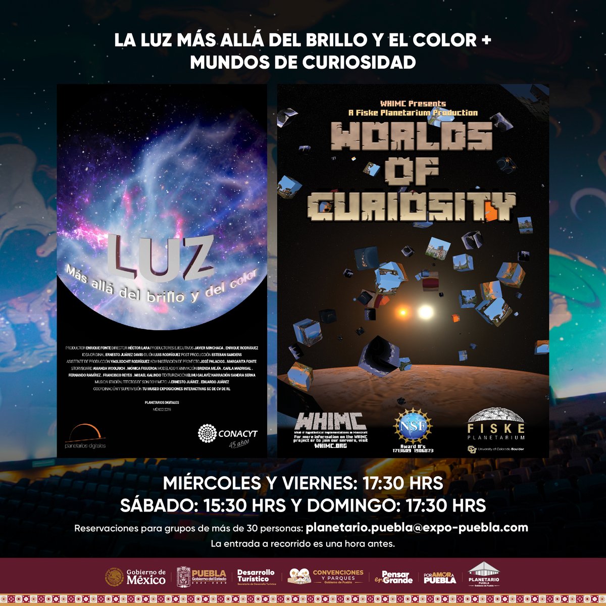 🌌 Explora el universo con nuevas miradas.

🪐 Ciencia que revela planetas y señales del espacio.

📆 Mié, vie y dom 17:30 h | Sáb 15:30 horas
🎟️ $80 pesos. 

#PueblaElLatidoDeMéxico #PorAmorAPuebla #Universo