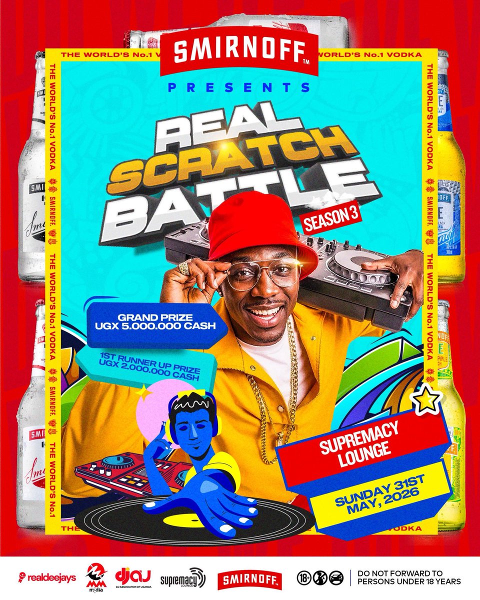 DJAUUganda's tweet image. The decks don’t lie.
And neither do the hands on them.

Season 3 is where skill speaks loudest.
UGX 5M cash. 

📍 Supremacy Lounge
🗓 Sunday, May 31st 2026

Register now or be there when it goes down.
#RealScratchBattle #Season3 #RealDeejays #DJAU #SmirnoffUG