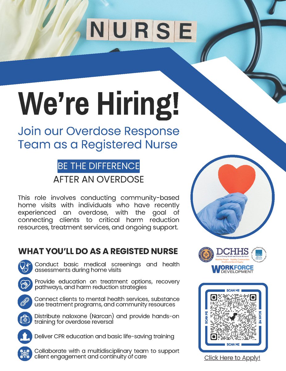 DCHHS's tweet image. We're hiring! Scan the QR code or apply here: bit.ly/3NOKklf

#jobopening #PublicHealth #jobs #nurse