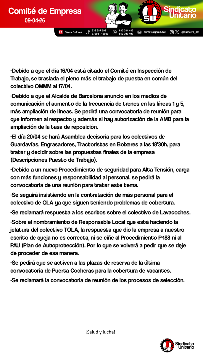 sumetro_cat's tweet photo. Publicamos el resumen del Comité de hoy.
Publiquem el resum del Comitè d'avui. https://t.co/cHWVH2d2mY