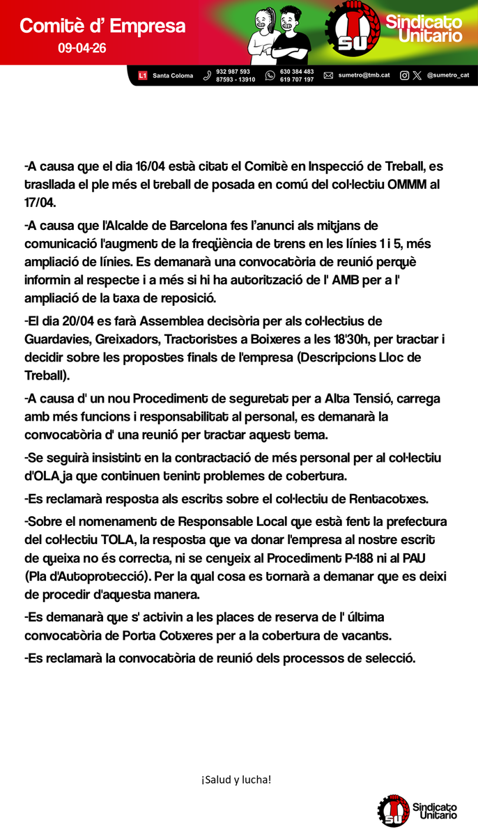 sumetro_cat's tweet photo. Publicamos el resumen del Comité de hoy.
Publiquem el resum del Comitè d'avui. https://t.co/cHWVH2d2mY