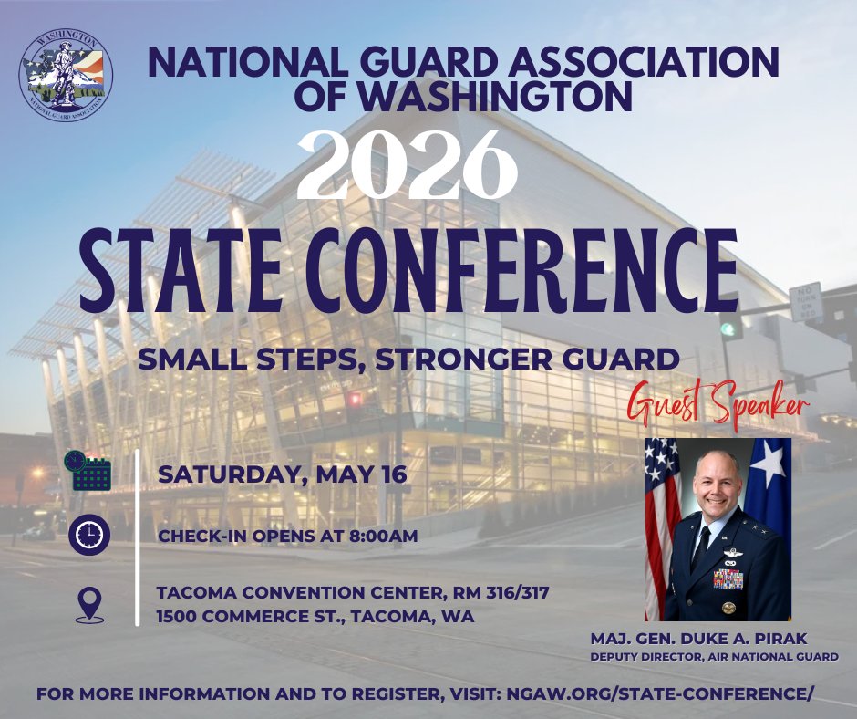 NGAW's tweet photo. Have you purchased your ticket yet to attend our 2026 NGAW State Conference on Sat, May 16?! Our keynote speaker will be Major General Duke Pirak, Deputy Director of the Air National Guard.

Register to join us at the conference and militia ball at: https://t.co/p8mrFG4DEk https://t.co/U1ET8O9Hlt