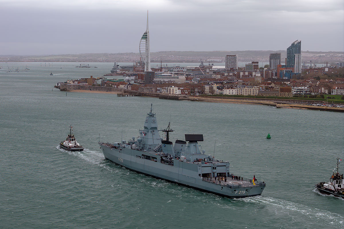 MaritimePhotos's tweet image. The @deutschemarine frigate FGS Sachsen (F219) calling at Portsmouth this evening. #navalnews #NATO #Portsmouth