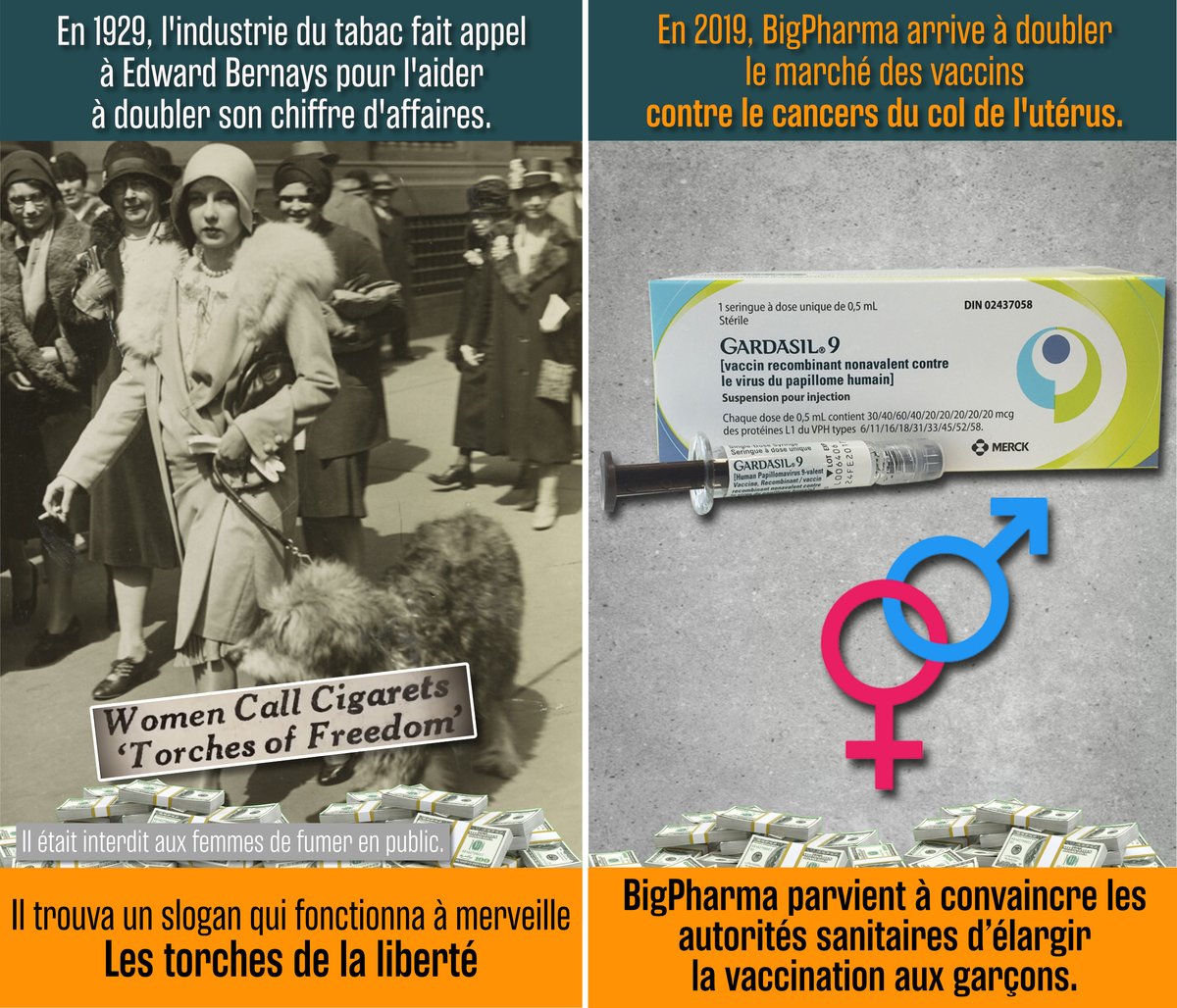 aileastick1's tweet image. 👇🧐 1929 Vs 2019 // Cigarettes Vs #Gardasil
Près d'un siècle sépare ces deux événements et pourtant le schéma reste le même : les profits pour l'industrie et les risques pour les consommateurs.

#Vaccin #HPV #BigPharma