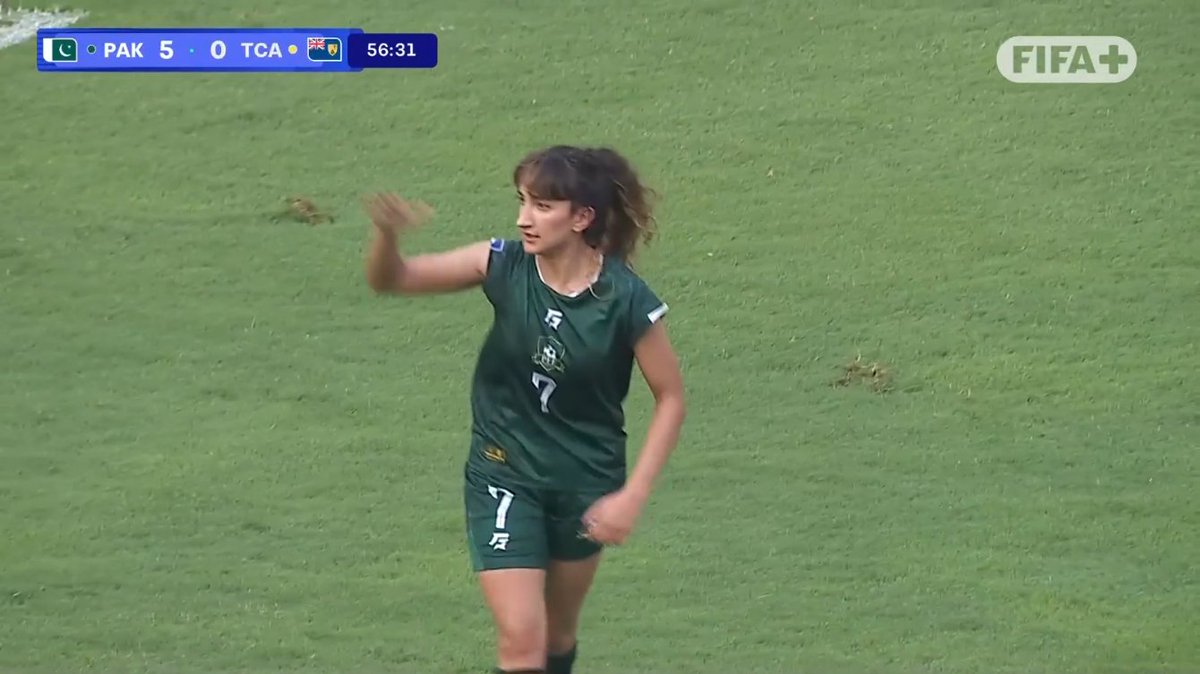FootballPak's tweet photo. Nadia Khan makes it 5-0 vs Turks and Caicos Islands.

Becomes the undisputed leading goalscorer (6) for the Pakistan Women's National Football Team!

#PakistanFootball #WomensFootball #PAKvTCA #FIFASeries https://t.co/B4jES0WqvW