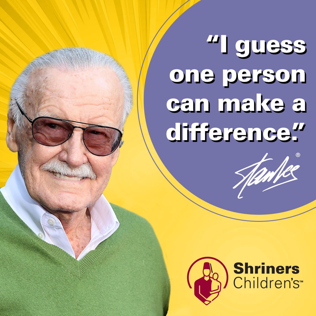 TheRealStanLee's tweet image. At Shriners Children’s, more than 146,000 children each year receive specialized pediatric care that helps them grow stronger, more confident and ready for what’s ahead. Supporters make that possible. 

Learn more: shrinerschildrens.org/superhero

#StanLee #Excelsior #NuffSaid