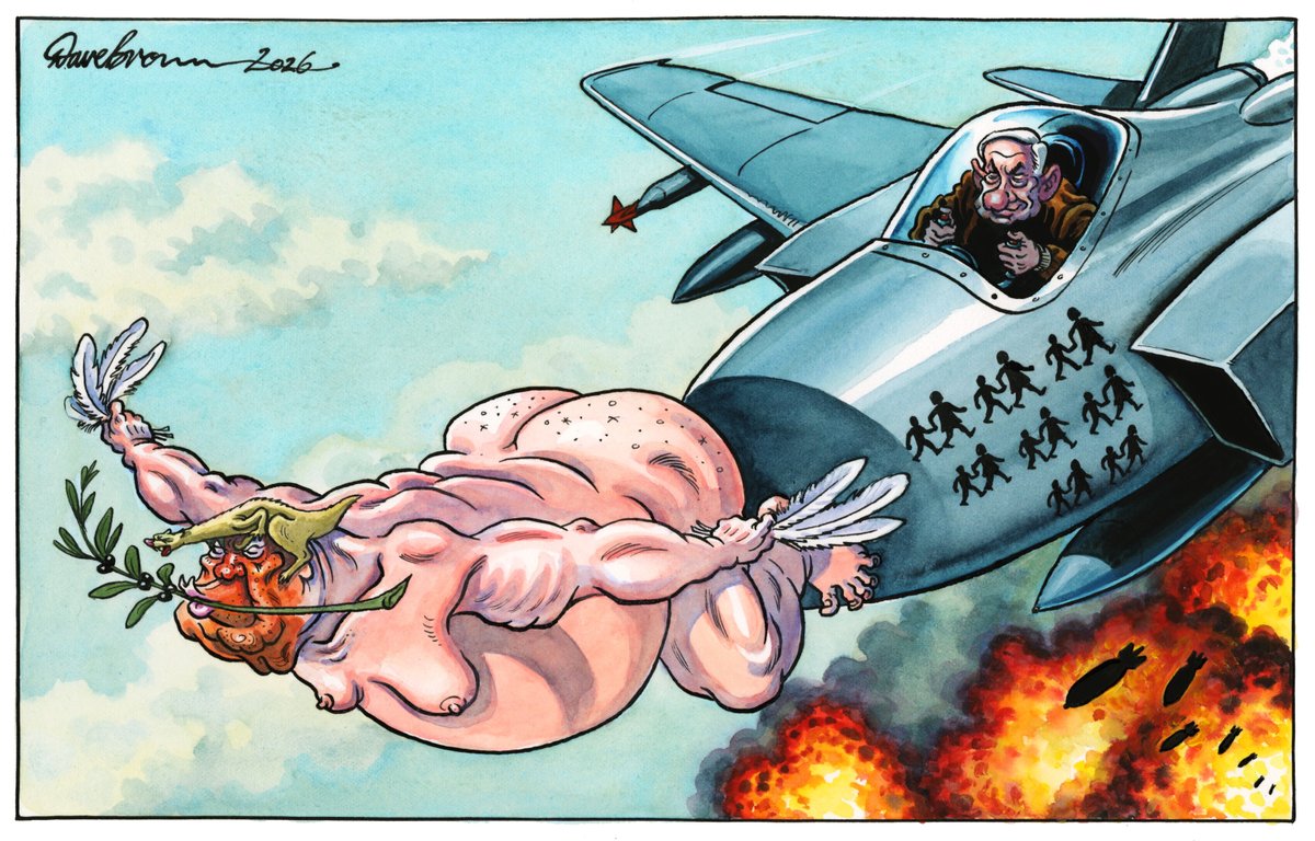 DaveBrownToons's tweet photo. Tomorrow's @Independent cartoon... #Trump #Netanyahu #AttackOnIran #IranWar #IranCeasefire #AttackOnLebanon https://t.co/7nwIR9F5oY