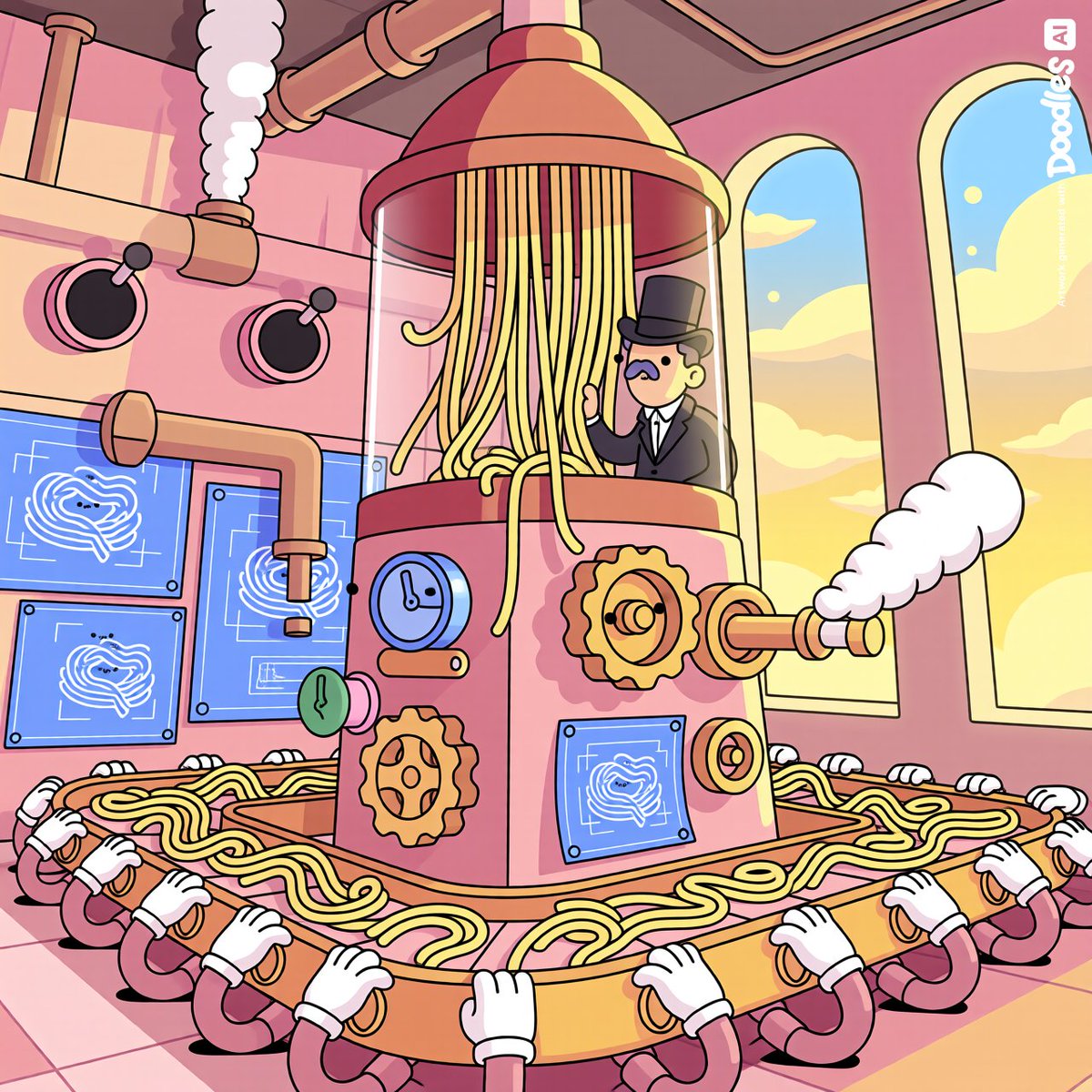 Chiagozie50's tweet photo. Professor Noodleton patented the world's first Automated Spaghetti Untangling Apparatus.
It solved a problem nobody had. He won every award anyway. 🍝 @doodles
#Doodles #Contraptions https://t.co/qFxVrKzehL