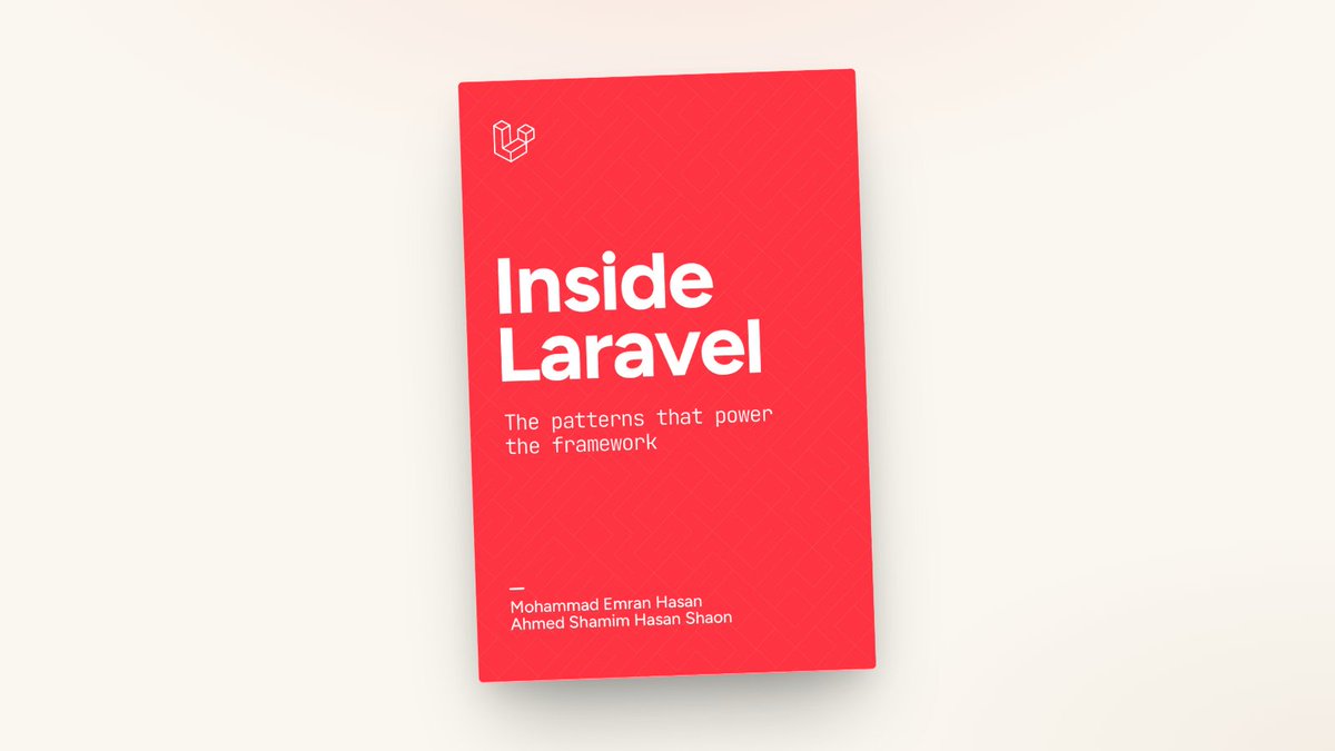 Hey Laravel Devs 👋

I've been writing a book with <a href="/me_shaon/">Ahmed shamim hassan</a> for a couple of months:

"Inside Laravel: the patterns that power the framework."

Just launched the website (thanks to <a href="/adamwathan/">Adam Wathan</a> for releasing ui .sh just in time)!

Download the free chapter, link in comments ↓