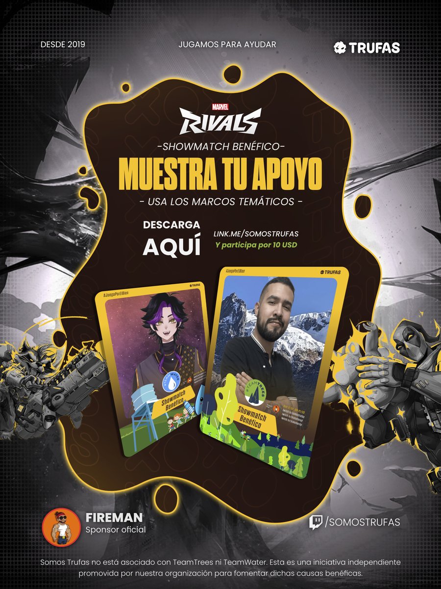 SomosTrufas's tweet photo. MARCOS BENÉFICOS TEMÁTICOS
Apoya a tu equipo preferido 💛

Utiliza uno (o ambos) de nuestros bonitos marcos temáticos para hacer la diferencia. ¡Queremos verte! 👀

ENLACE DE DESCARGA
https://t.co/3sp84J0sv6 🌐

#TeamTrees o #TeamWater ✨
¿A quién apoyas tú? 👇
Gracias a @f1r3m4n007 🏆

#JuegaPorElBien