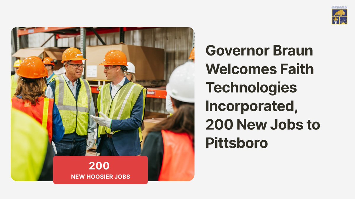 GovBraun's tweet image. FTI’s investment in Pittsboro is a testament to Indiana’s robust capability in advanced manufacturing and our commitment to lead advancements in the industry for years to come. 

The company’s new operations will have a significant impact on this growing community and its