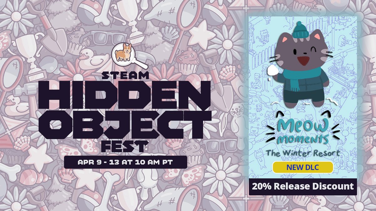 MensSanaGames's tweet photo. Get your eyeballs ready! 👁️🐾
Meow Moments: Celebrating Together is in the #SteamHiddenObjectFest!
❄️ The Winter Resort DLC is out now!
💰 All DLCs on sale! 
🎁 Save even more with the DLC Bundle.
Relax, take your time, and find all the hidden cats!
https://t.co/E8X4ZeiH0E https://t.co/iMo5E1Gvmf