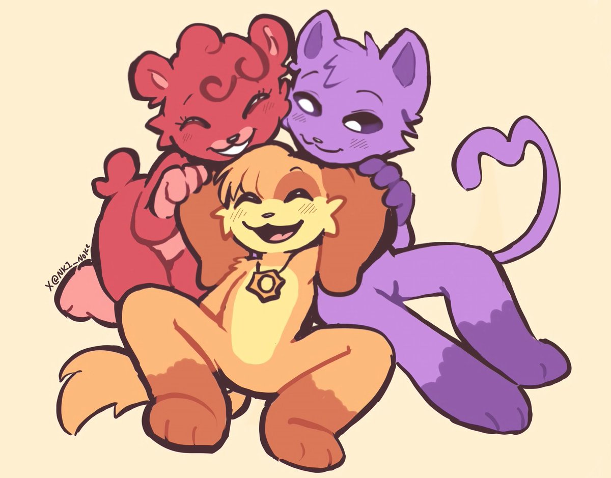 nk1_0211's tweet image. Polyship 💜🧡❤️

(Forgot to post this here,,)

#smilingcritters #catnap #bobbybearhug #dogday