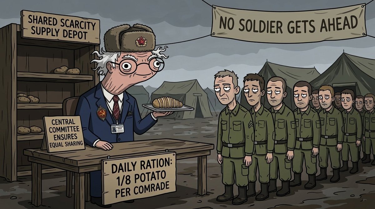 <a href="/WhiteHouse/">The White House</a> Let them all suffer equally so no soldier ever gets ahead, even in war.

Central committee will ensure the blessing includes shared scarcity for every single one of them.

Burnie Senders ☭