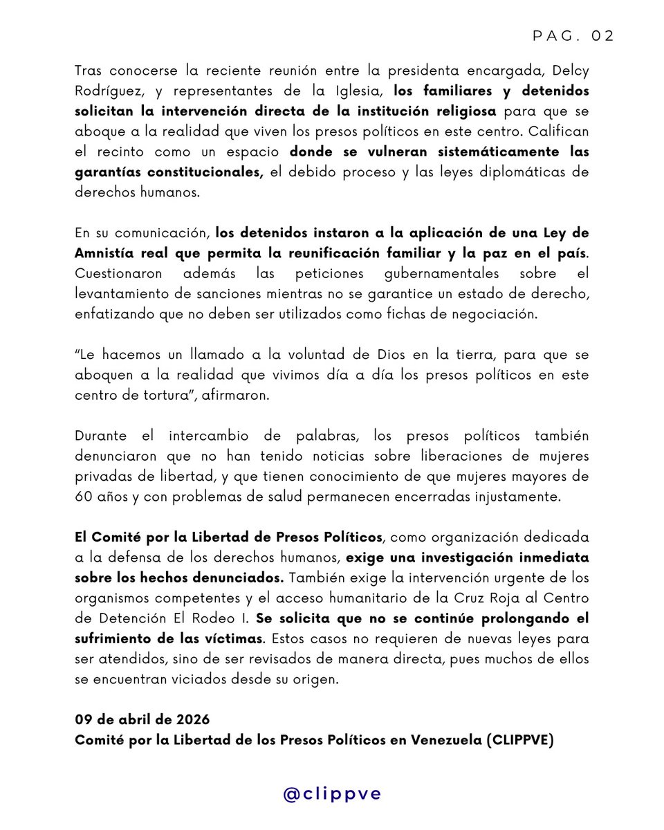 ⚠️ ALERTA | Informamos que, desde la colina de El Rodeo I, los propios presos políticos han logrado comunicarse por eco para denunciar la situación que enfrentan dentro del centro de detención. 

Alertan que una protesta pacífica de reclusos extranjeros fue reprimida con el