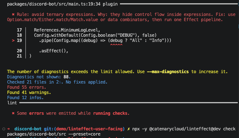 naumenko_roman's tweet photo. Hey Effect-pilled people!

Try Effect lint rules with a thin wrapper for @biomejs Effect linting rules

npx -y @catenarycloud/linteffect@dev check effectApp.ts --preset=core

Point it at a file or a directory, and see what it finds. Or give it to the agent to try. https://t.co/ieN64gQeml