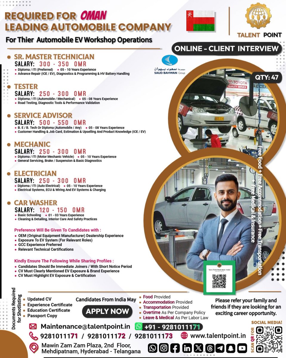 TalentPoint_'s tweet photo. 📢 URGENT HIRING – OMAN 🇴🇲
For Leading E-Commerce Company 🚀

𝐖𝐇𝐀𝐓𝐒𝐀𝐏𝐏 𝐆𝐑𝐎𝐔𝐏  https://t.co/3Mm1qozhjZ

𝐖𝐇𝐀𝐓𝐒𝐀𝐏𝐏 𝐂𝐇𝐀𝐍𝐍𝐄𝐋  https://t.co/sT8LLXhwl8

#EVJobsOman #ElectricVehicleJobs #AutomobileJobsGCC #EVTechnicianHiring #OmanEVRecruitment #ServiceManager https://t.co/Dy7Q4jWEr8