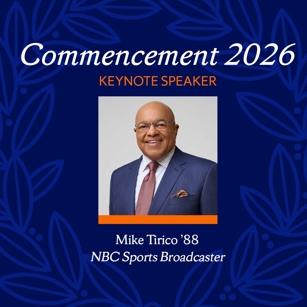 SyracuseUToday's tweet photo. NBC's @miketirico ’88 will deliver the 2026 Commencement address May 10 at the JMA Dome. 🎓 

The voice of @NBCSports' Sunday Night Football and 5 Olympics launched his career at campus radio station @waer883 & has remained closely connected to @SyracuseU throughout his impressive career. 🍊

More: https://t.co/8qfTgiRiRa