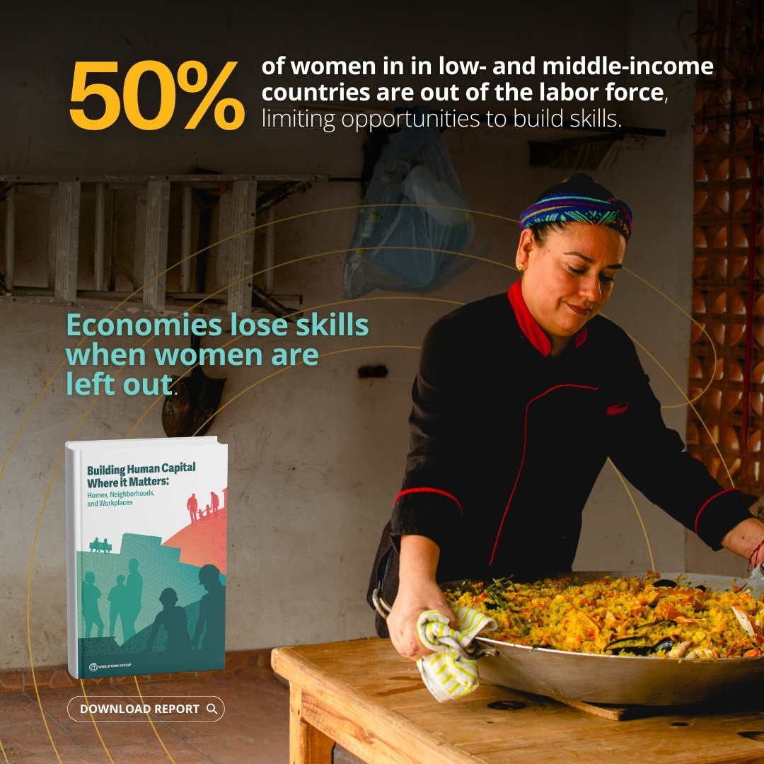 WBGPubs's tweet image. 50% of women in low- and middle-income countries are out of the labor force, limiting opportunities to build skills and accumulate human capital over a lifetime.

More at: wrld.bg/pGsb50YpO0o

#HumanCapital