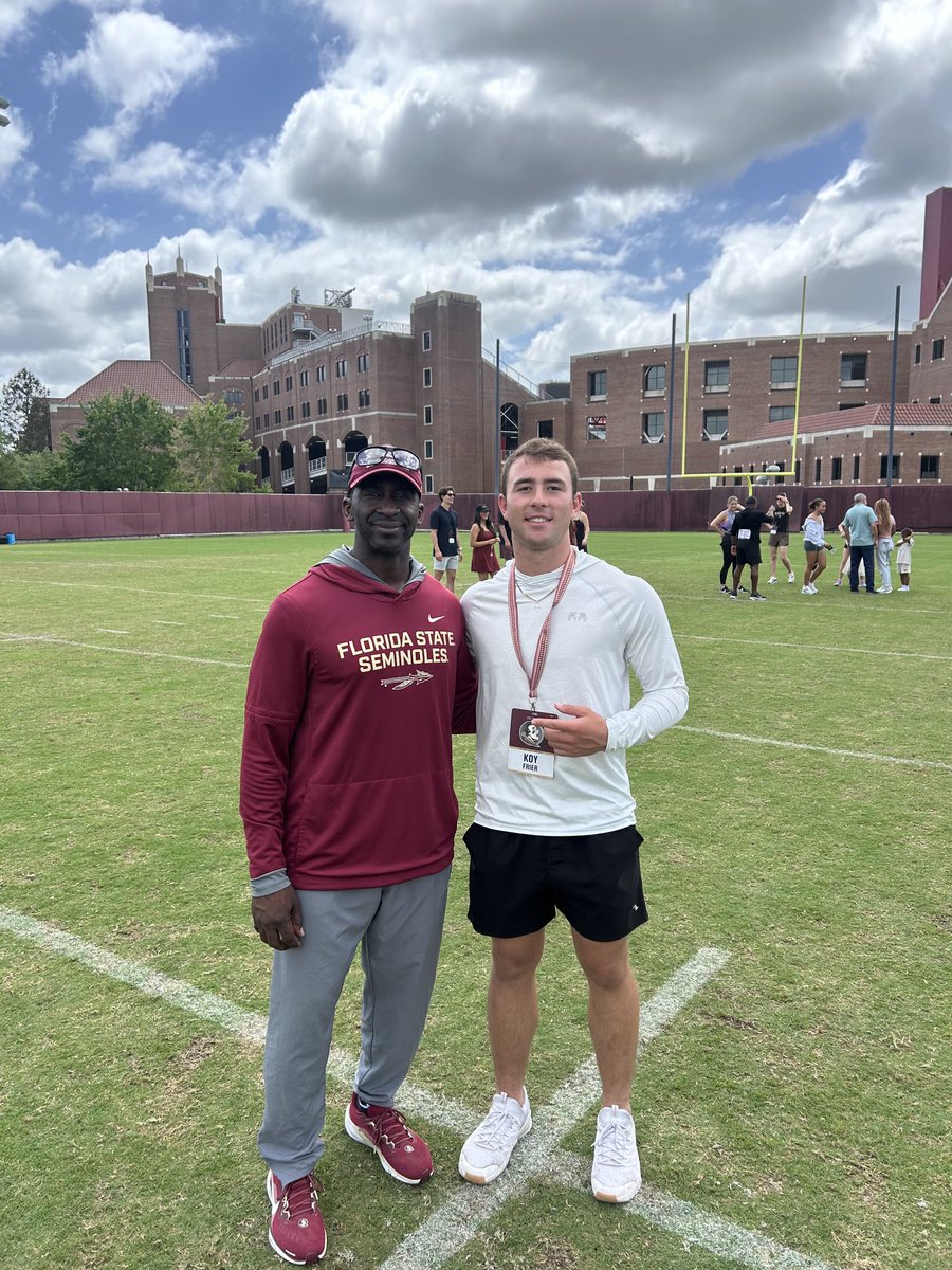 KoyFrier's tweet photo. Thank you @FSU_Recruiting for such a great visit. Big thanks to @ErnieSims34 for coming by Suwannee High (getting me outta class 🙌) and the invite. Awesome spending time with @JustinCrouse7 @DBcoachadams @odellhaggins @CoachJMGarrett @Coach_Norvell @CoachT_HarrisJR @gross904 https://t.co/8ppKtviivt