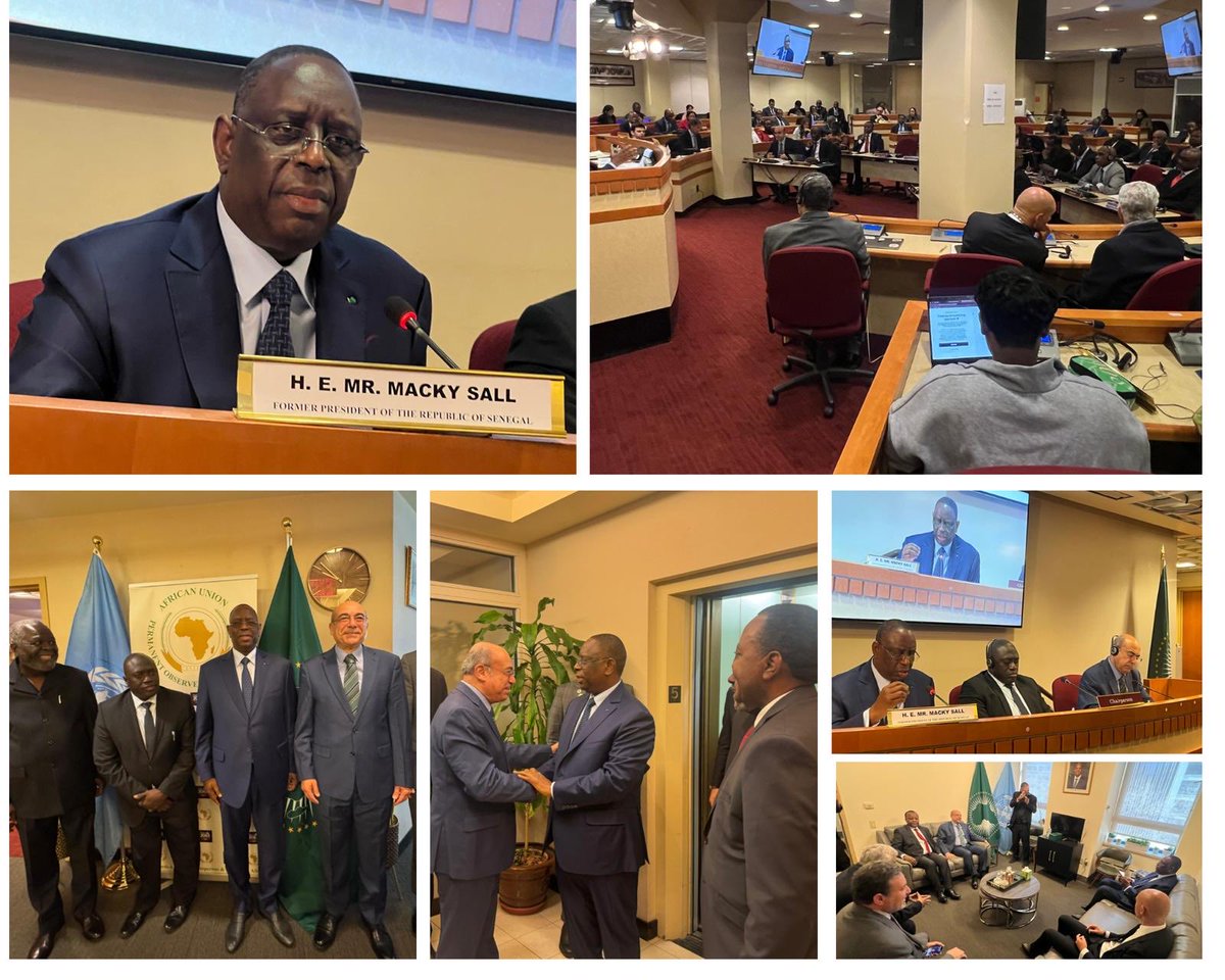 Today the #AfricanGroupUN welcomed H.E. Macky Sall , former President of the Republic of #Senegal 🇸🇳, and candidate for the position of #UNSG, who briefed the Group on his priorities for a strengthened, representative and responsive UN System, at the service of the global