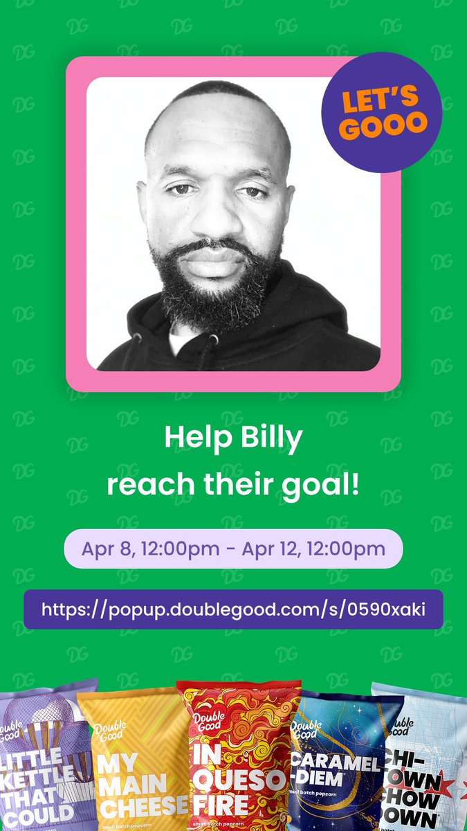 billystowe7's tweet photo. Hi! I’m doing a virtual fundraiser selling delicious Double Good popcorn from Apr 8, 12:00pm - Apr 12, 12:00pm. Get all the details and support here: https://t.co/TE9MTwRjl4 https://t.co/gYi0X8DP89