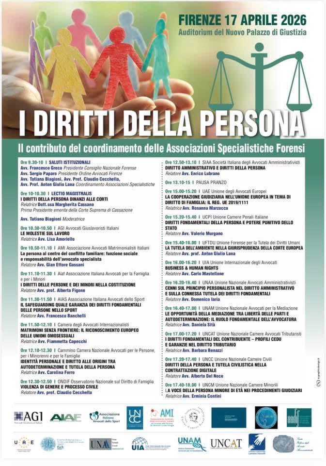 🏛️ 17 aprile 2026 | Firenze I DIRITTI DELLA PERSONA

Il Presidente Nazionale di CAMMINO, Avv. Carolina Ferro, interviene su: 🎙️ «Identità personale e diritto alle origini tra autodeterminazione e tutela della persona»

Iscrizioni piattaforma Sfera Ordine Avvocati Firenze
