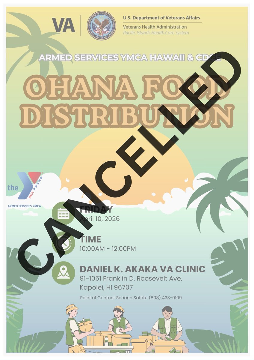 PAOOffice1's tweet photo. Due to forecasted inclement weather, our upcoming Ohana Food Distribution scheduled for Friday April 10, has been cancelled. We are working to reschedule and will share the new date soon. Thank you for your understanding. https://t.co/v48htwqbe0