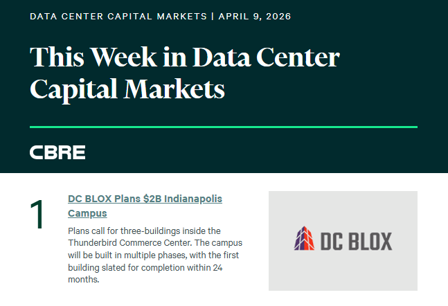 DataCenterCRE's tweet photo. This Week in Data Center Capital Markets – April 9, 2026: https://t.co/GfokOz6w08
Email allie.surges@cbre.com to be added to the weekly email distribution.
#datacenter #investmentproperties #capitalmarkets
#commercialrealestate #datacenters #datacentre
#datacentres #cloud https://t.co/TS7U1oefCj