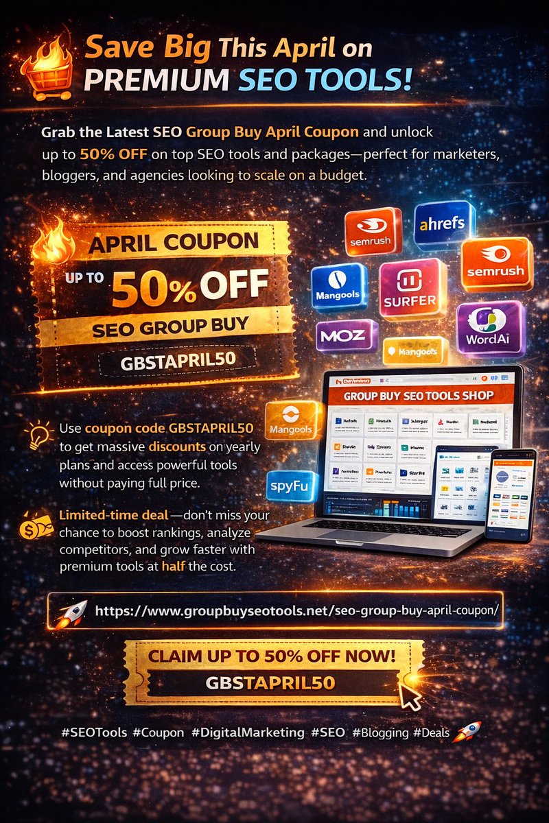 SeoCoupons's tweet image. 🔥 Save Big This April on Premium SEO Tools!
💡 Use coupon code GBSTAPRIL50 to get massive discounts on yearly plans and access powerful tools without paying full price.

👉 groupbuyseotools.net/seo-group-buy-…

#SEOTools #Coupon #DigitalMarketing #SEO #Blogging #Deals 🚀