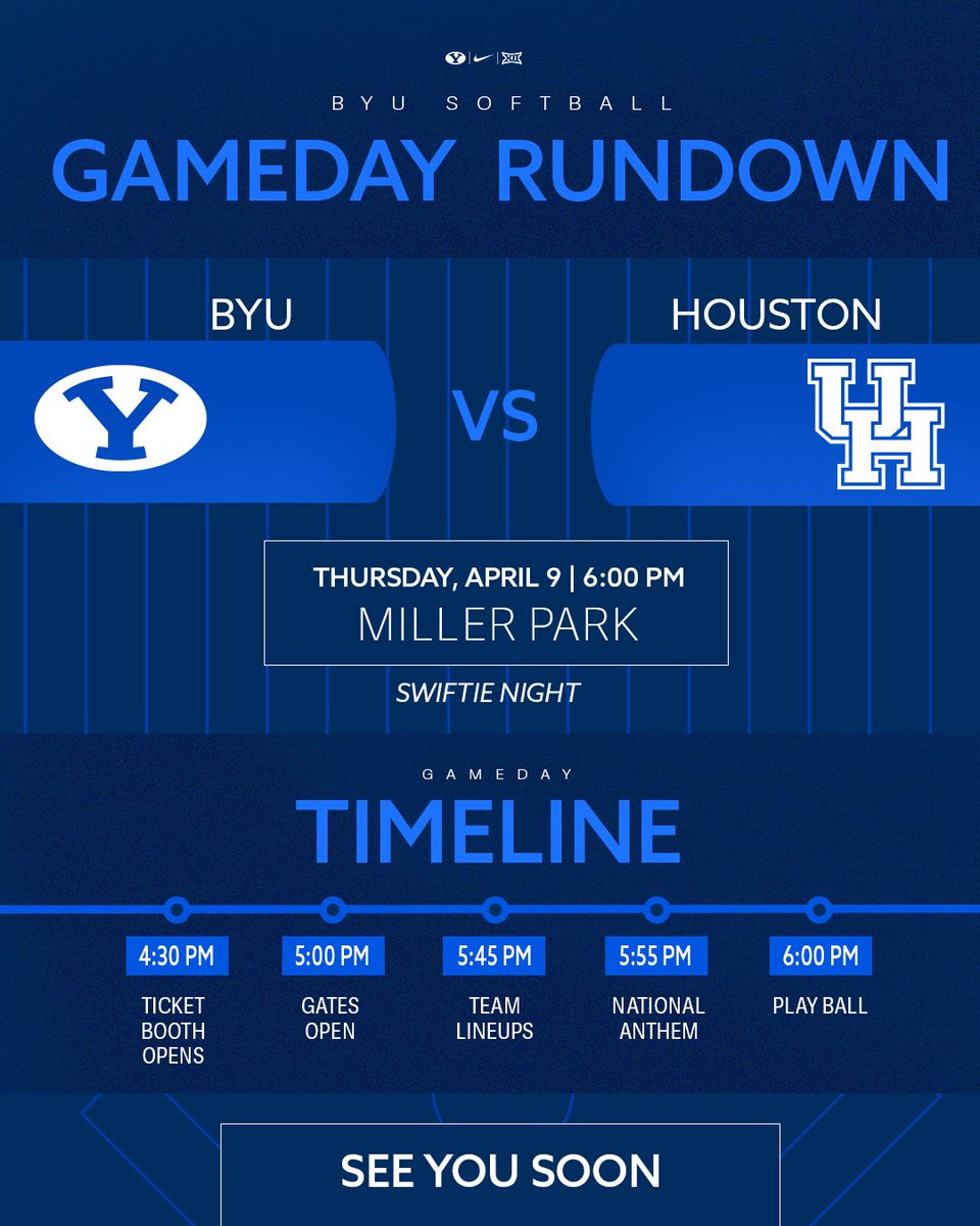 BYUTickets's tweet photo. 🥎Swiftie Night: BYU vs Houston at Gail Miller Field

🎟️ Manage your tickets: https://t.co/UNKhWRnuDW

🏟️ Venue Info: https://t.co/ZhYGDHV4x4 https://t.co/LGOVCkB0Tn