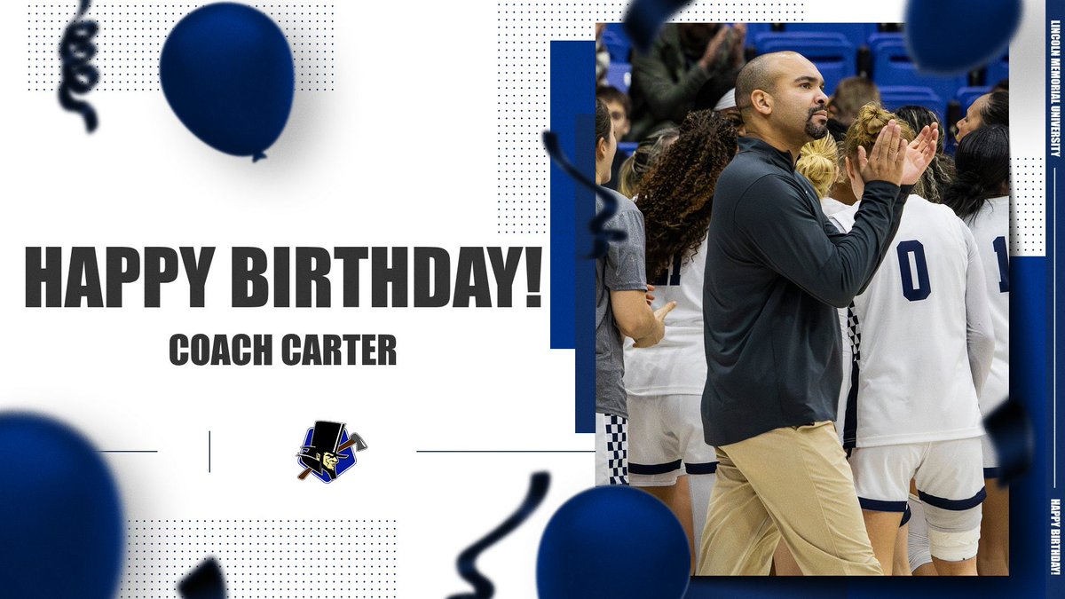 LMUWBasketball's tweet photo. Wishing a BIG happy birthday to our fearless leader &amp; head coach, @coachdcarter5 !!🥳 We appreciate you and everything you do for our program on a daily basis! 💙

#BuiltDifferent x #GoSplitters 🪓🏀🎩 https://t.co/IWXvfblDyr