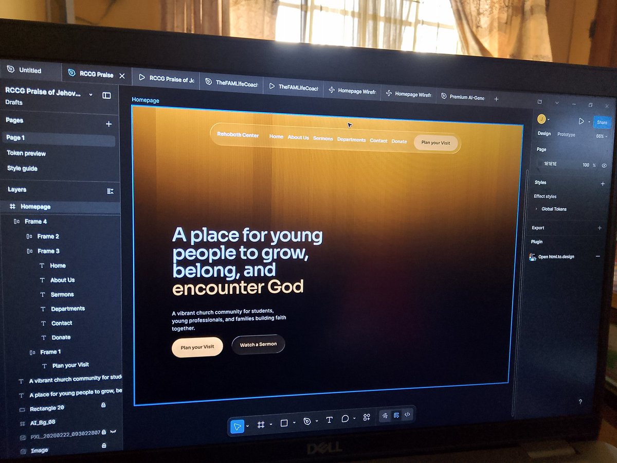 DVindicated's tweet image. The hero section is not yet complete, the images provided are of low quality. 
I'm looking at designing something that does not follow the normal church UI trend, advice is welcome 

#UX #UI #Framer #Figma #Design #Tech