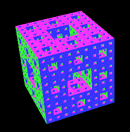 segludian's tweet photo. #100DaysOfCode Day 99 - I should do something nice for the final two days. So I decided on a Menger Sponge (3D Fractal) for today. It runs slow at three iterations but is ok at two. https://t.co/ZjDPNdC1Of