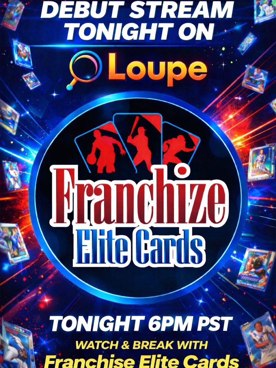 Franzchize's tweet photo. 🚨 IT’S GO TIME 🚨

Tonight we make our debut on Loupe and we’re coming in HOT 🔥

🕕 6PM PST
🏈 HALF CASE NFL OPTIC BREAKS
💎 Heat pulls
👀 Big hits loading…

This isn’t just another stream… this is Franchize Elite Cards 💪

👉 Pull up, lock in, and don’t miss the action

https://t.co/oI1RCklvdw
@loupetheapp 
@hobbyretweeters @HobbyRetweet_ @hobbyRetweet @HobbyConnector