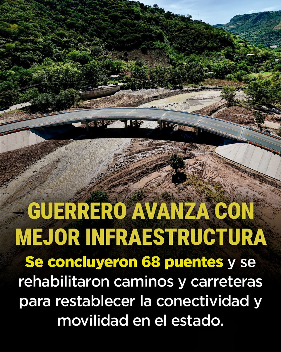 Continúa la rehabilitación, reconstrucción y construcción de puentes y carreteras en Guerrero para fortalecer la infraestructura de la entidad y mejorar la conectividad. 🛣🚗