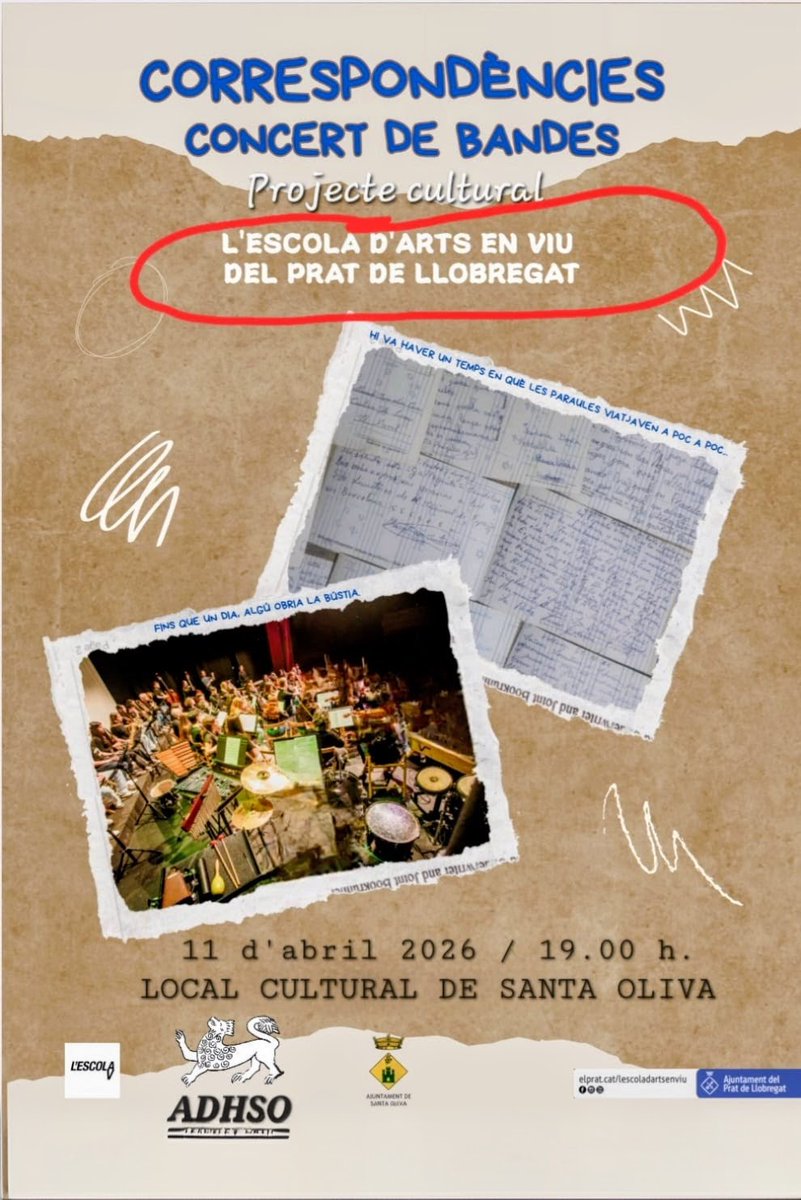 ADHSO1's tweet photo. CORRESPONDÈNCIES 
Recuperar cartes postals escrites per veïns del poble.
Posar-les en valor en un gran concert de l'Escola Arts en Viu.
... I un llibret de regal per als assistents.

Dissabte, 11 d'abril.
No us ho perdeu! https://t.co/iCzmC723H3