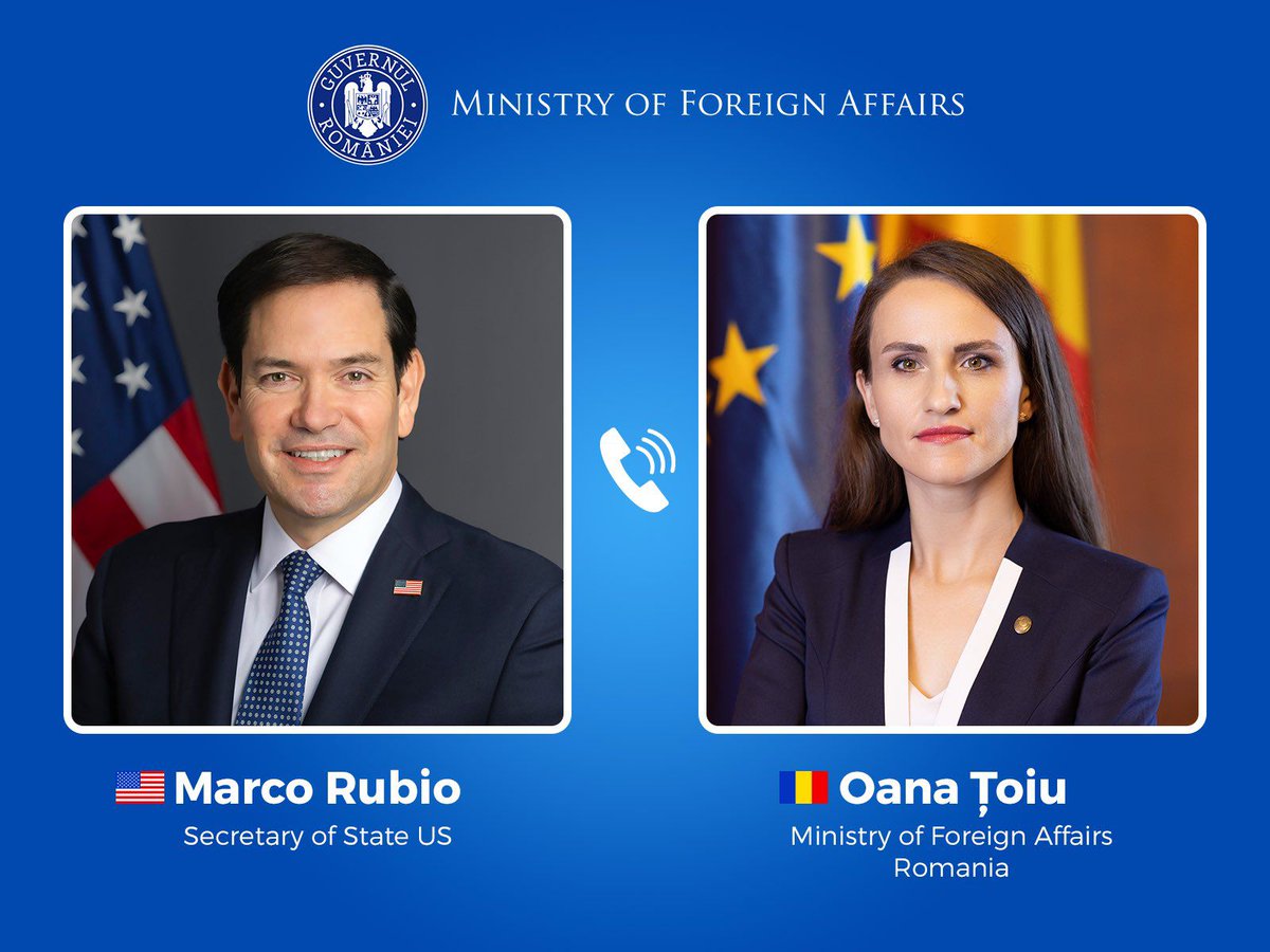 oana_toiu's tweet image. Just concluded a call with U.S. Secretary of State Marco Rubio, @SecRubio, a good discussion reflecting on the current security developments.

Our cooperation for deterrence and defence remains relevant in the current security context, anchored in a long-standing and trusted